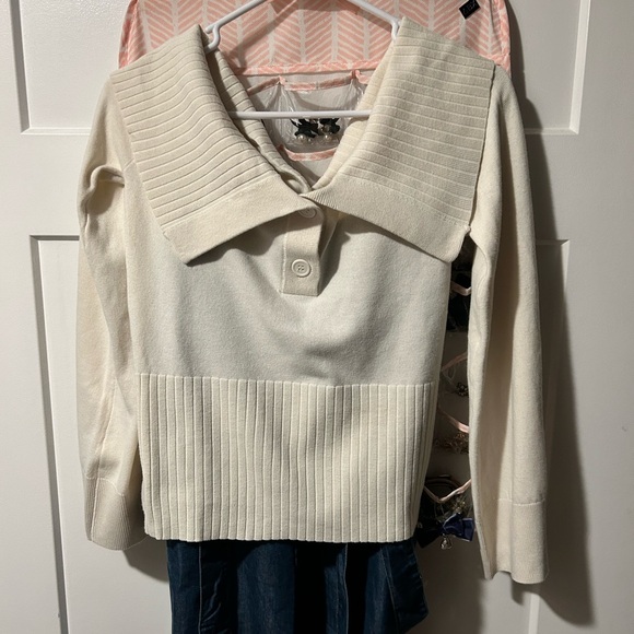 Express Cream Off-Shoulder Sweater - Picture 2 of 5